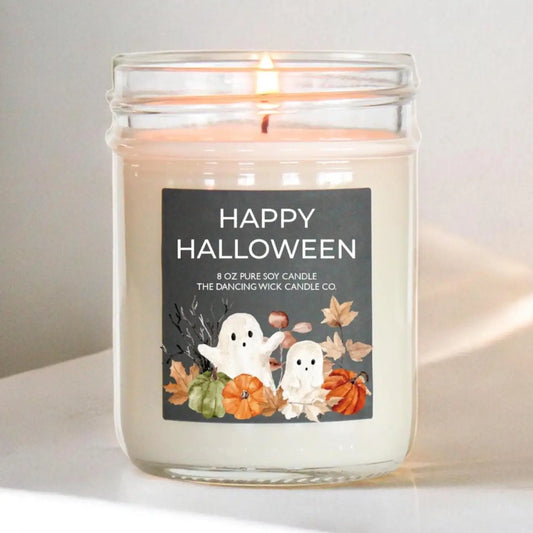 'Happy Halloween' Ghost Candle / Autumn Walk Scent-Small 4oz