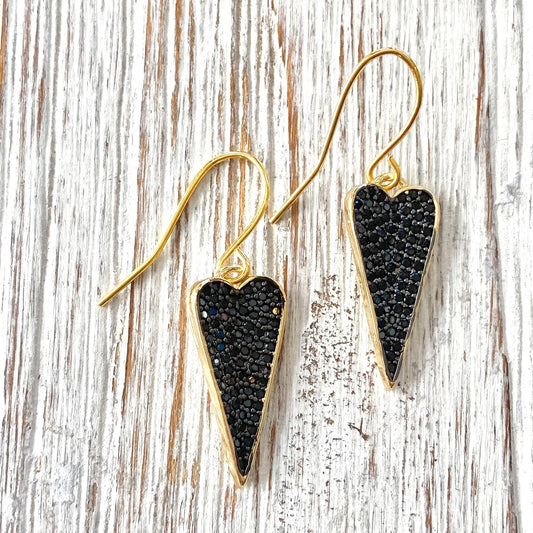 Black Heart Crystal Earrings