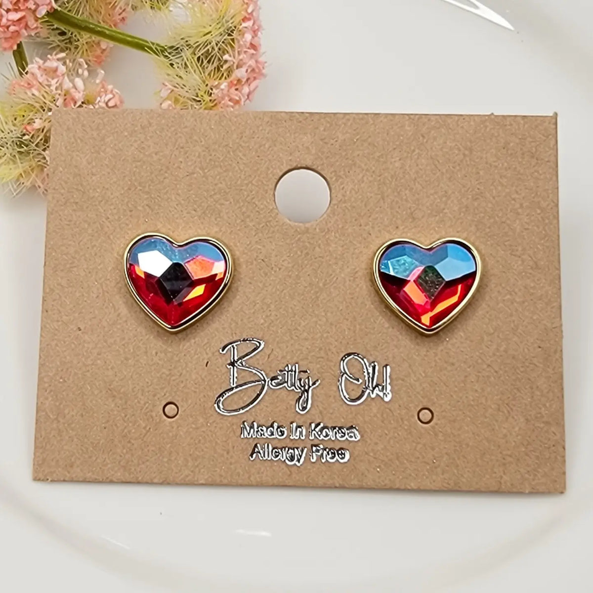 Small Sw Pink Heart Stud Earrings