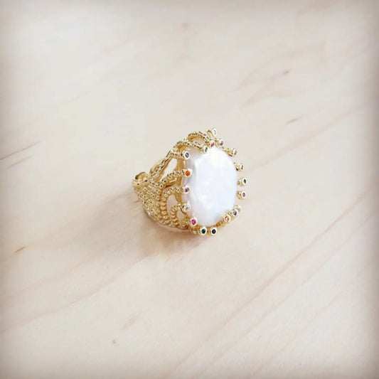 Multicolor Gemstone Baroque Pearl Ring