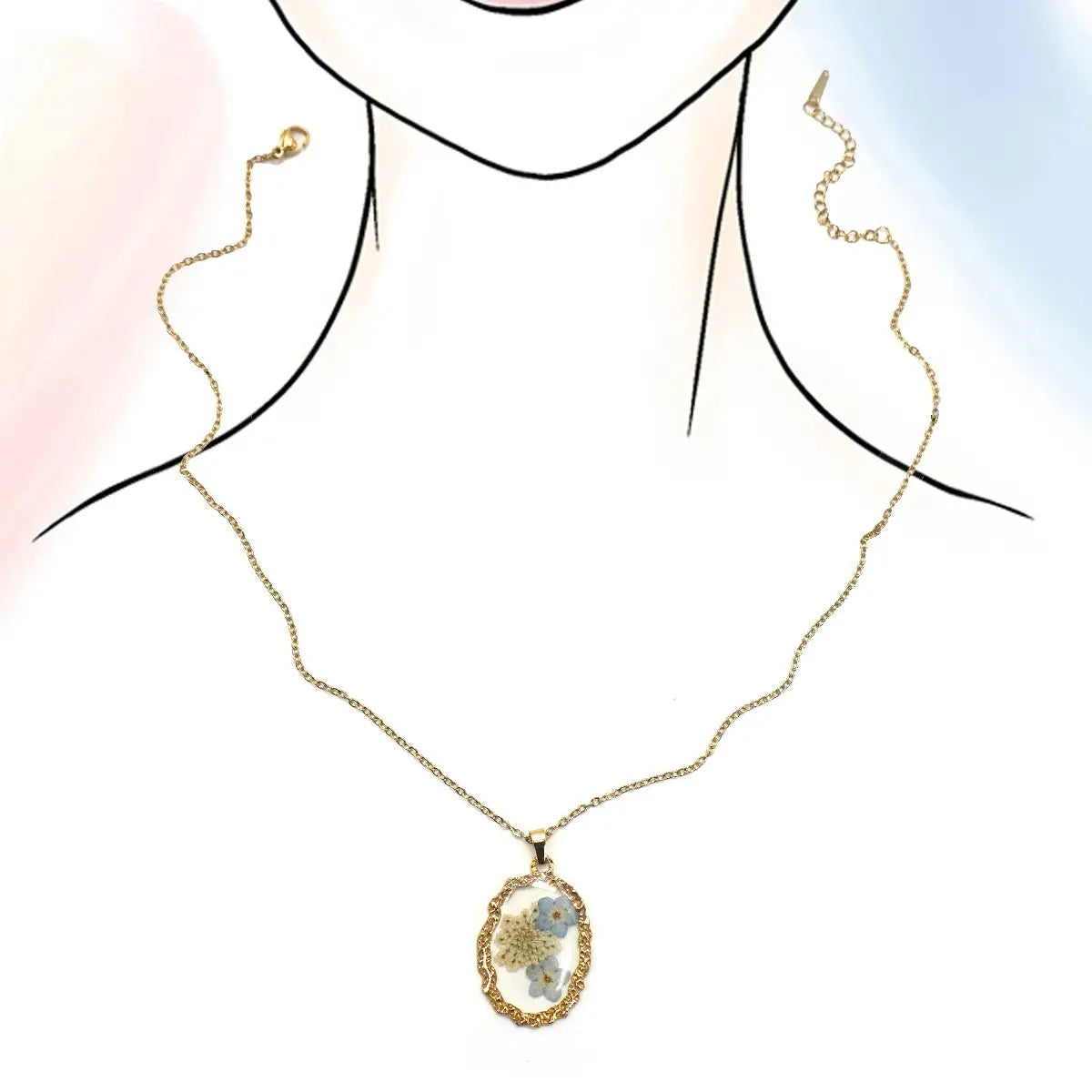 18K Stainless Steel Tarnish Free Flower Necklace-Round
