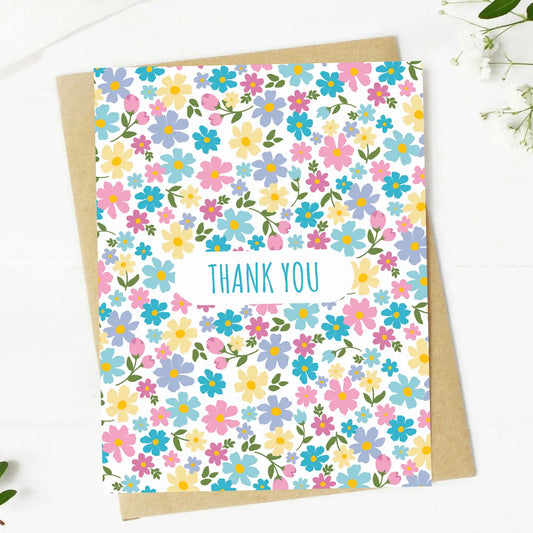 Colorful Flower Pattern Thank You Card