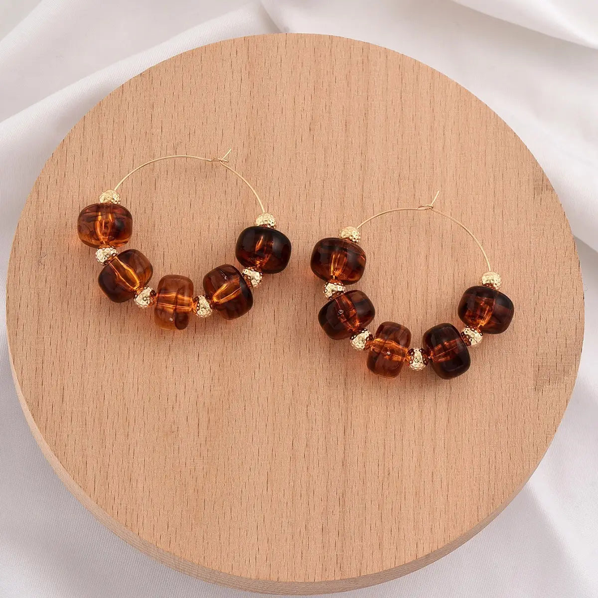 Boho Resin Beaded Hoop Earrings-Tortoise