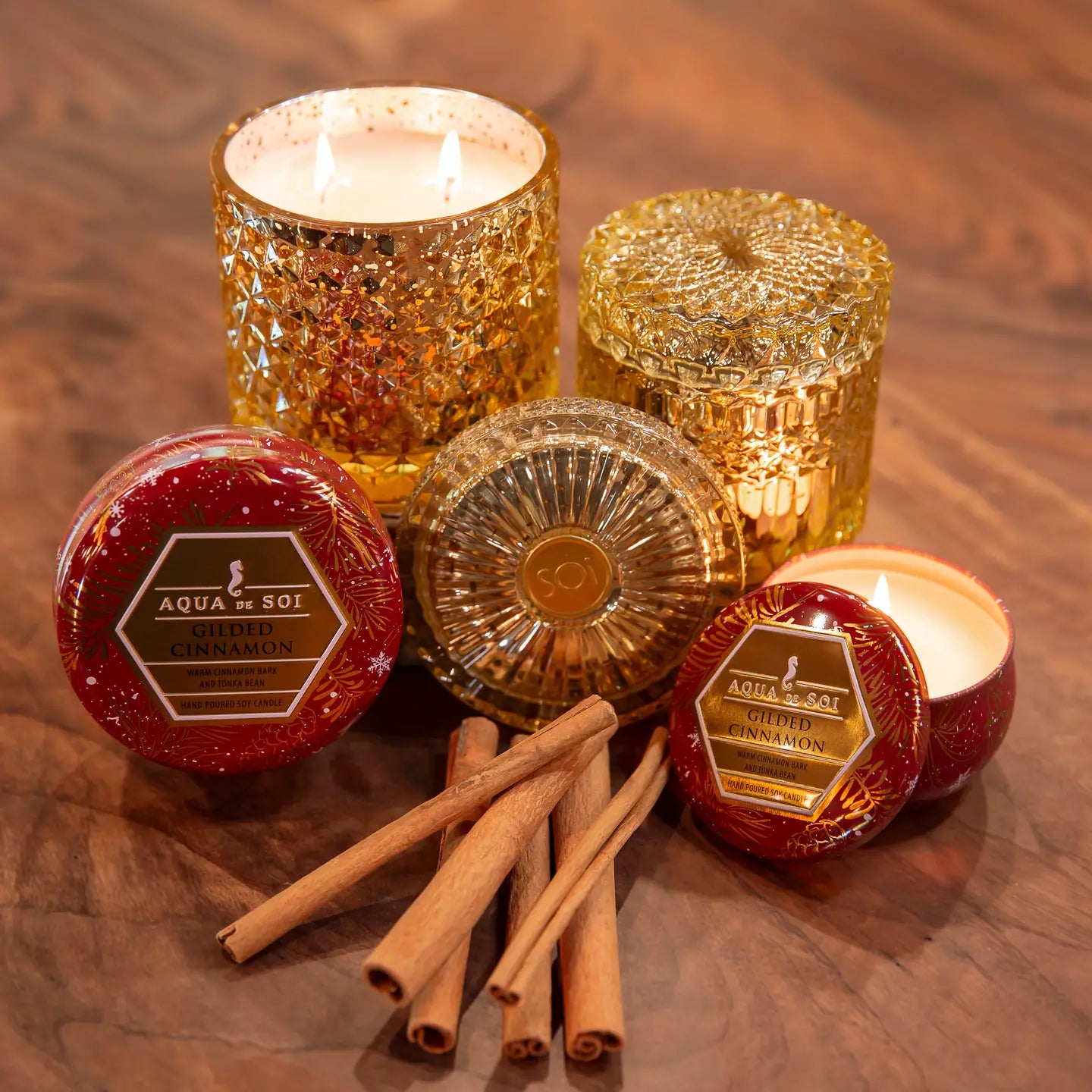 Gilded Cinnamon 8oz Petite Shimmer Candle (Gold)