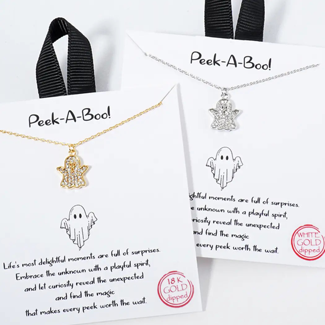 Peek-A-Boo Cz Ghost Pendant Necklace-GDCRY