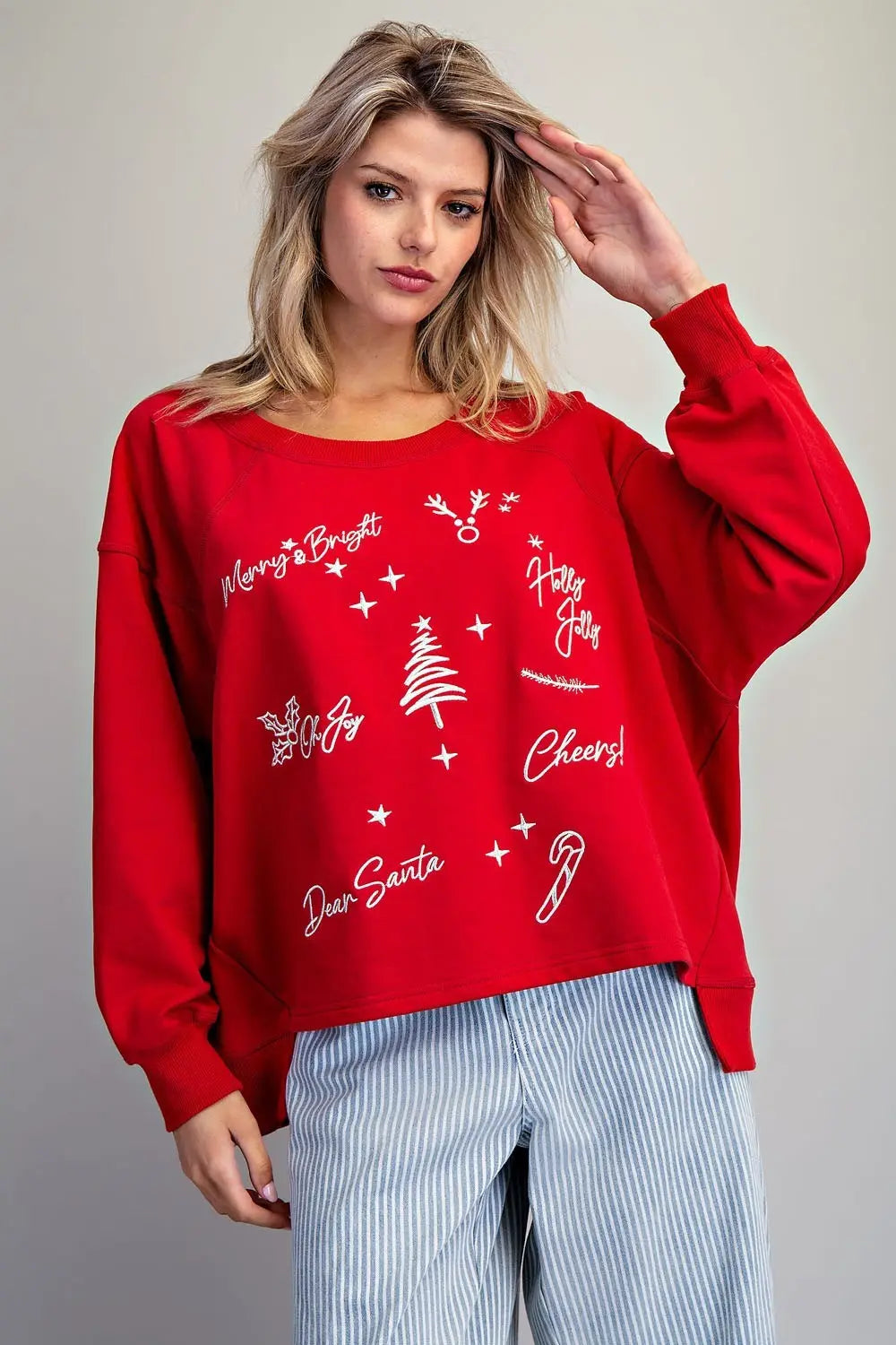 Christmas Graphic High-Low Sweatshirt-Red