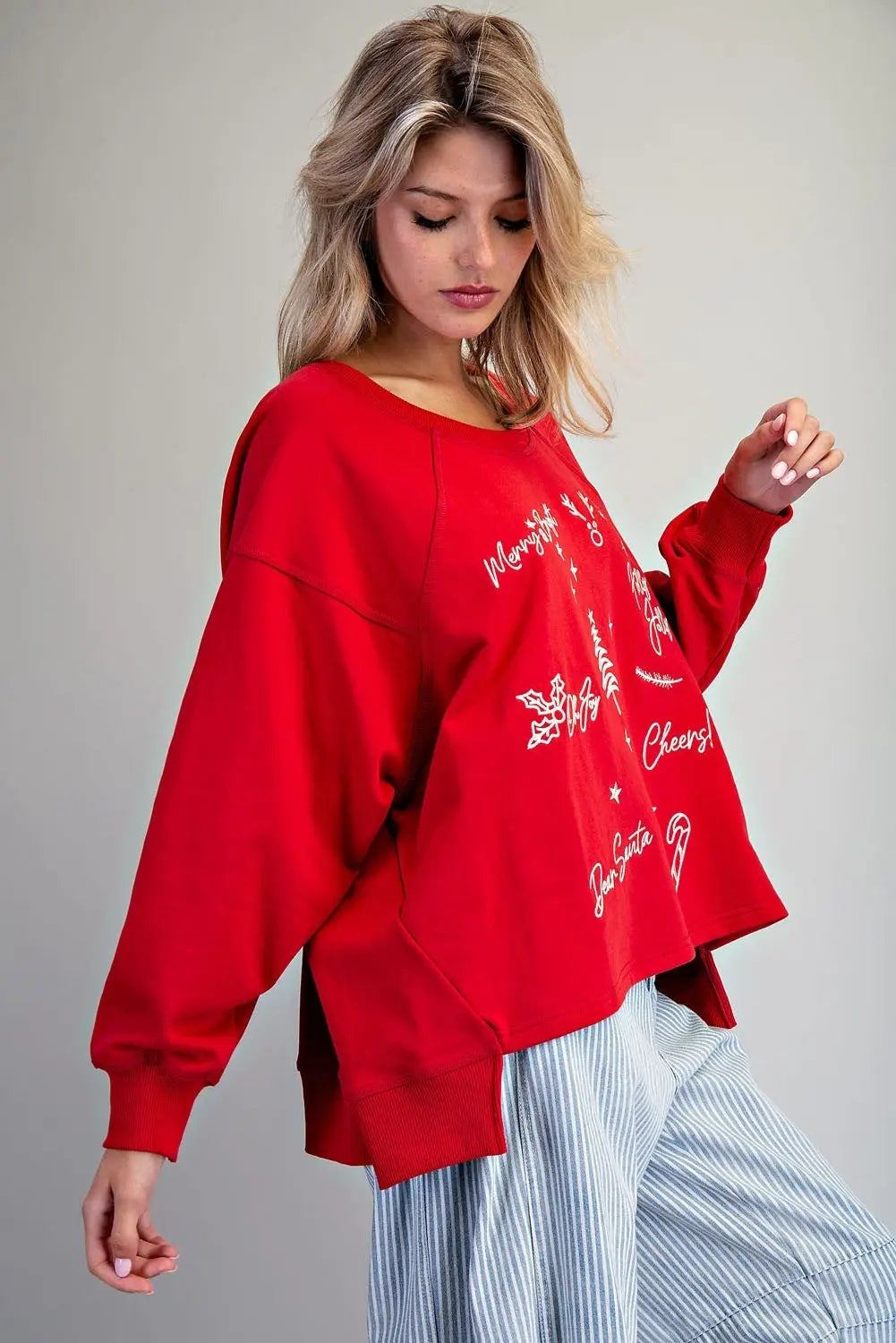 Christmas Graphic High-Low Sweatshirt-Red