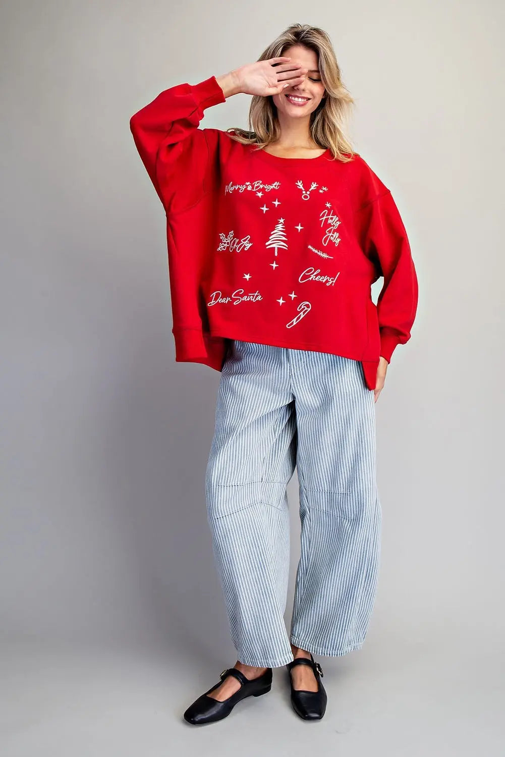 Christmas Graphic High-Low Sweatshirt-Red