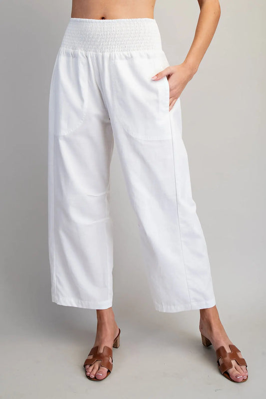 Lilith Soft Washed Smocked Solid Pants=Off White
