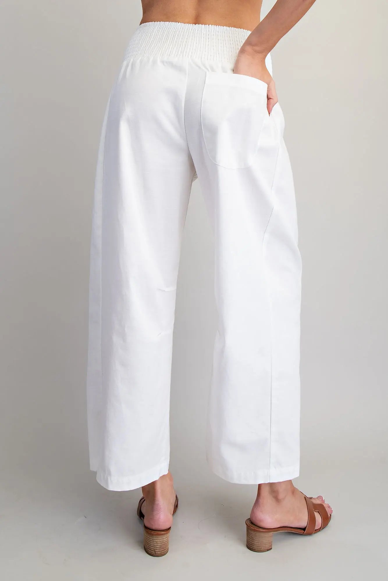 Lilith Soft Washed Smocked Solid Pants=Off White