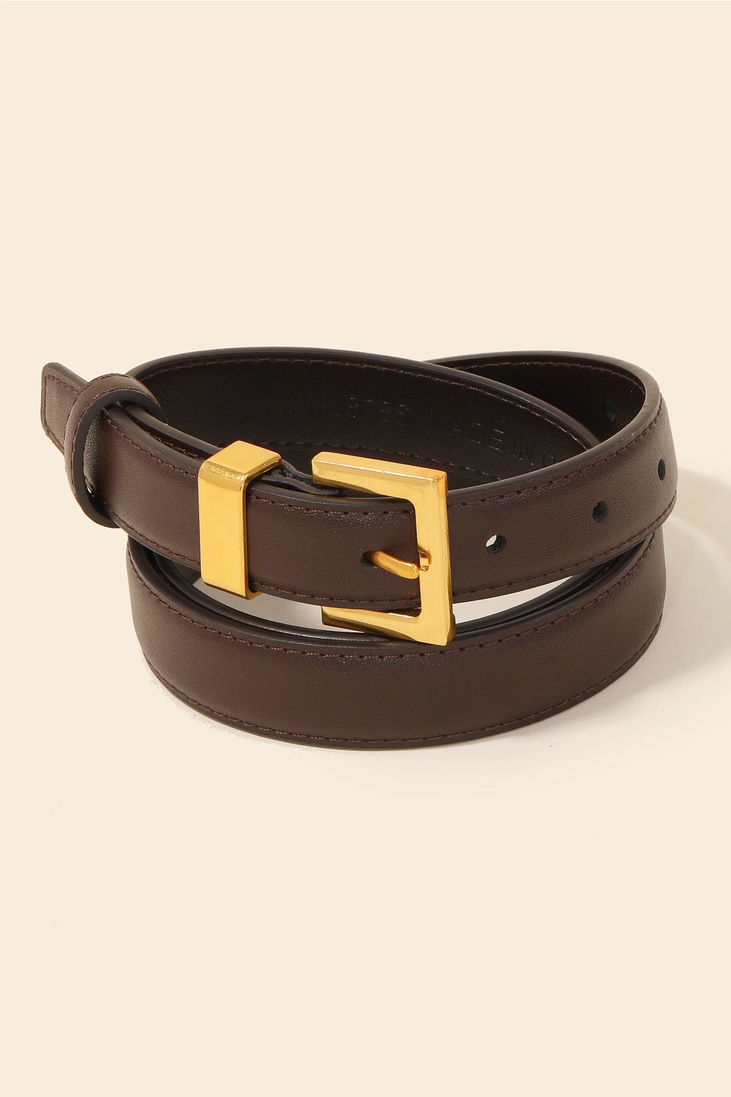 Genuine Leather Square Buckle Belt-Brown