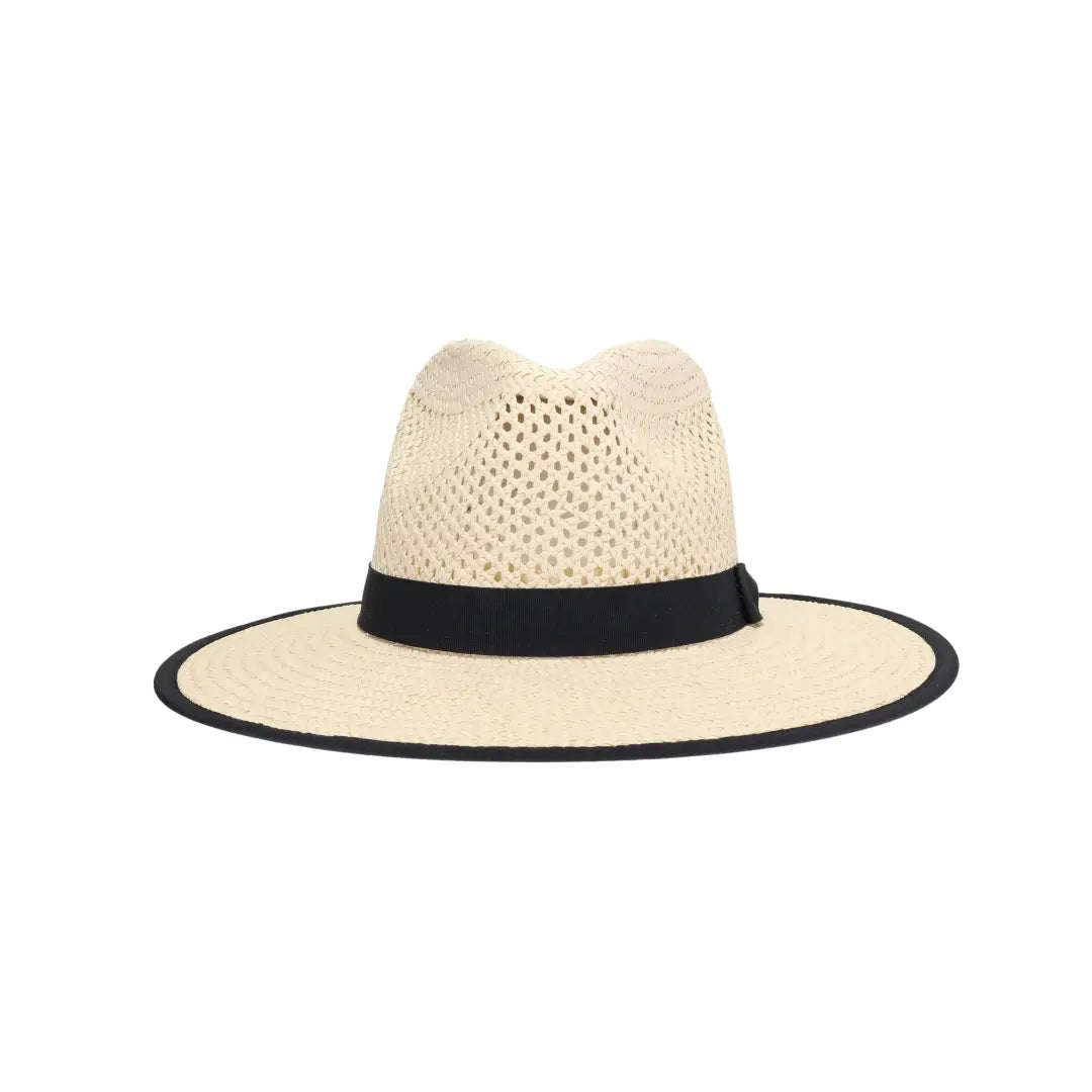 Open Weave Bow Trim C.C Panama Hat-Natural/Black