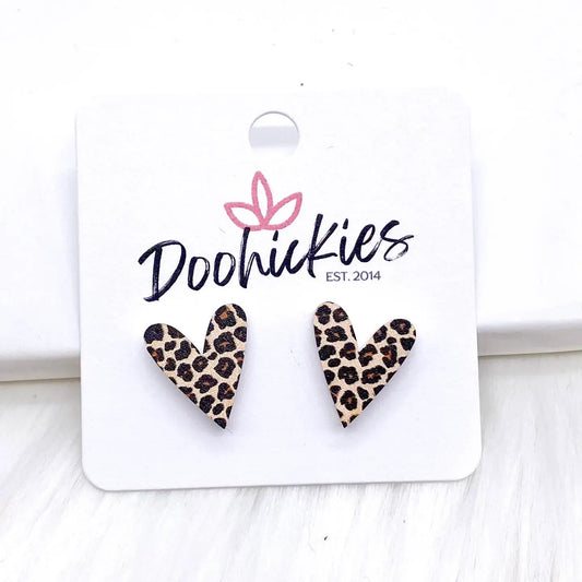 16mm Acrylic Valentine Heart Studs -Earrings-Leopard