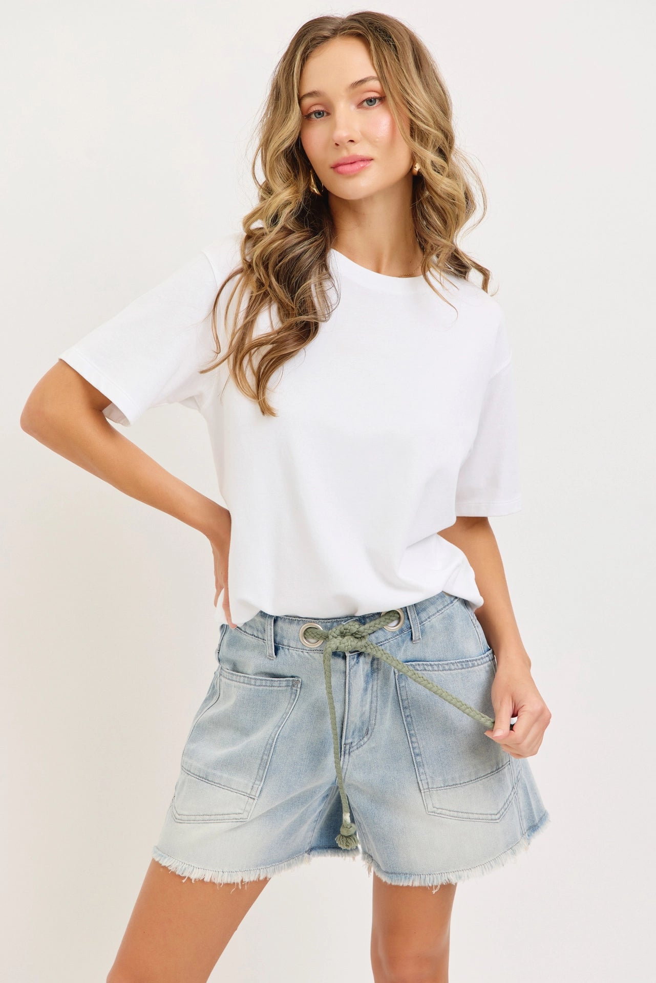 Barrel Jean Shorts-Wshed Denim