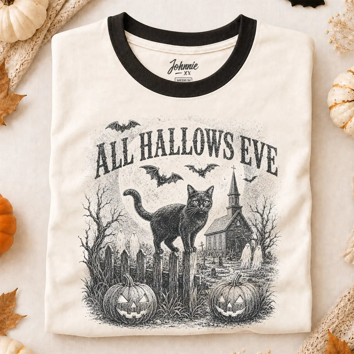All Hallows Eve Halloween Graphic Ringer Tee