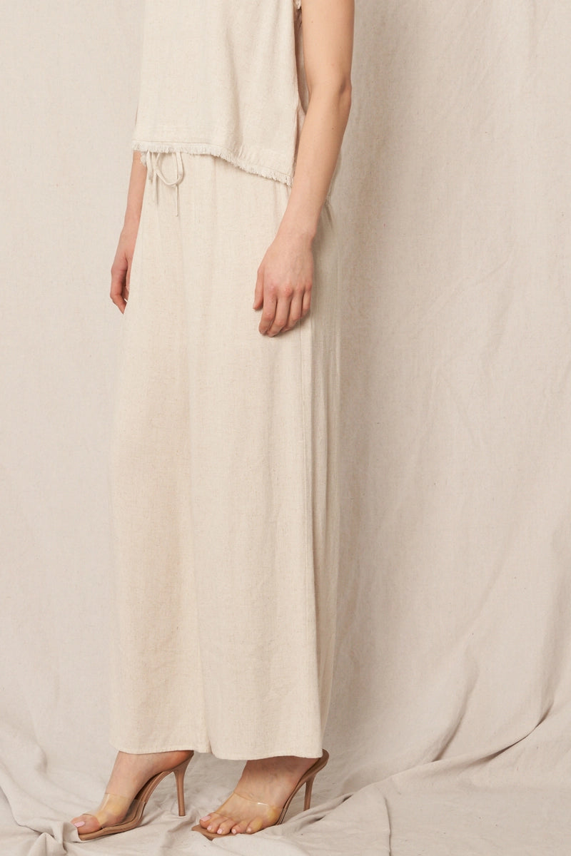 Celia Elastic Waistband Wide Leg Pants-Natural