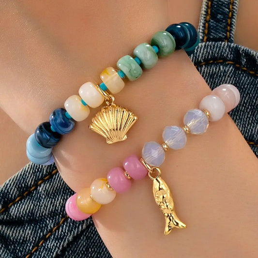 Nautical Multi-Color Resin Beaded Bracelet Set