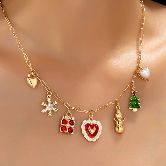 Charm Necklace-Christmas Heart Tree Snowflake