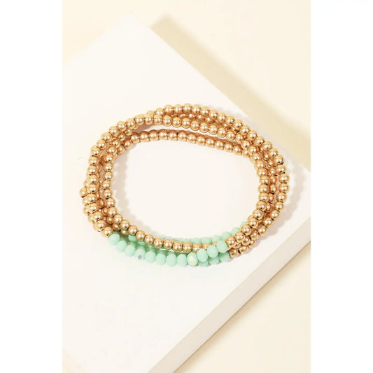 Layered Metallic Beaded Bracelet Set-WNGMIN