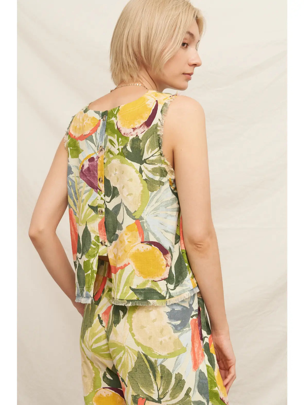 Tropical Fruit Print Sleeveless Top