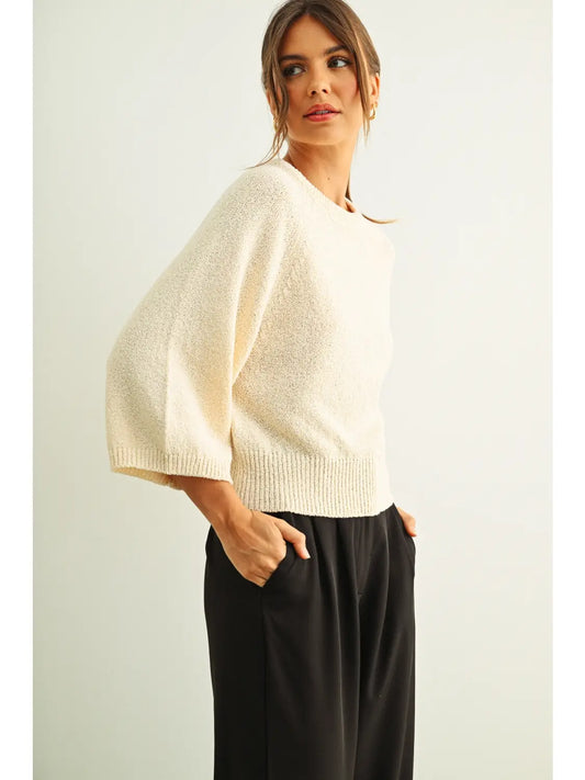 Tara Round Neck 3/4 Sleeve Knitted Top