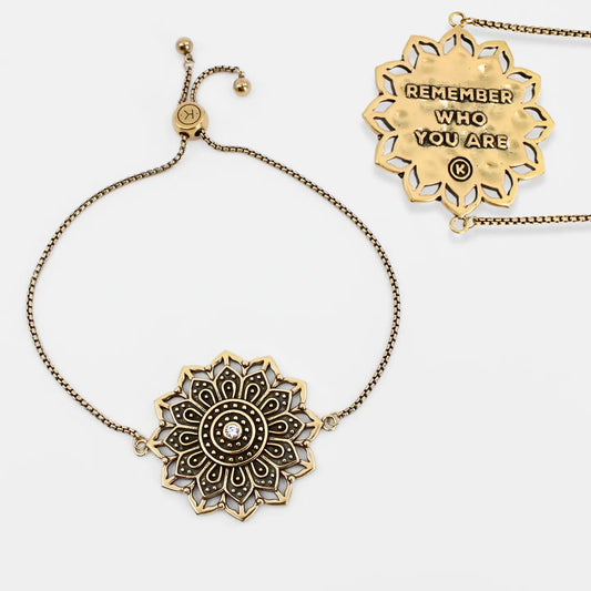 Remember Who You Are Flower Mandala Adjustable Bracelet-Gold