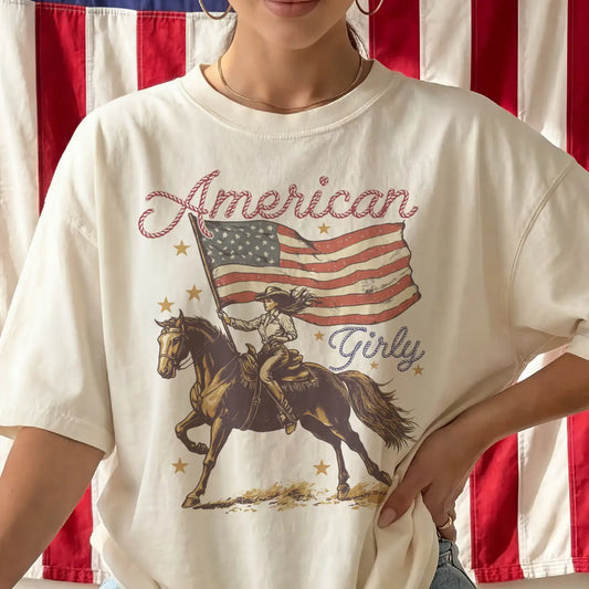 USA American Girly Western Cowgirl Flag Country Graphic Tee