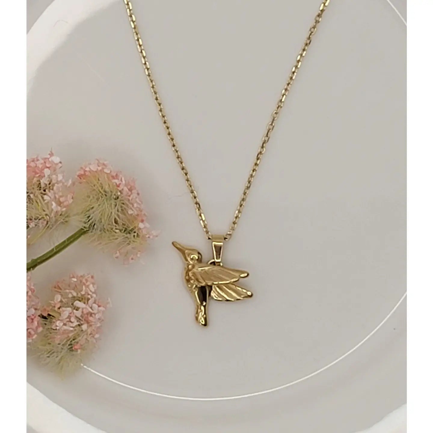 Hummingbird Pendant Stainless Steel Waterproof Necklace-Gold