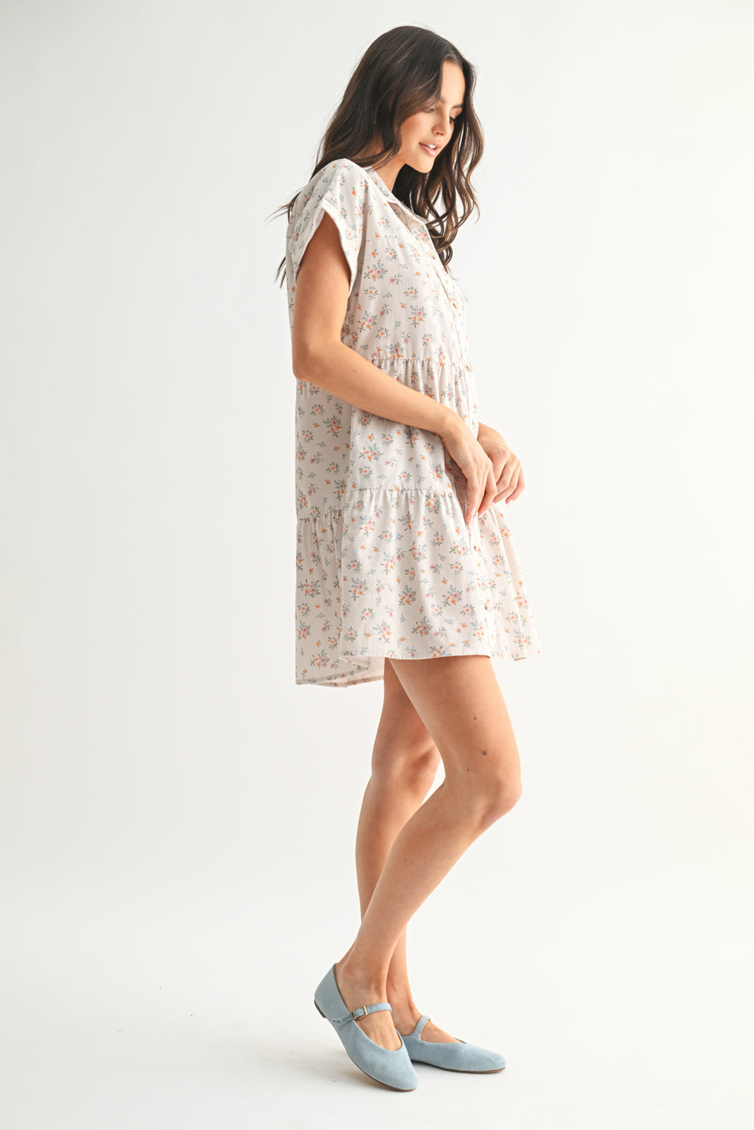 Flora Corduroy Floral Dress-Cream