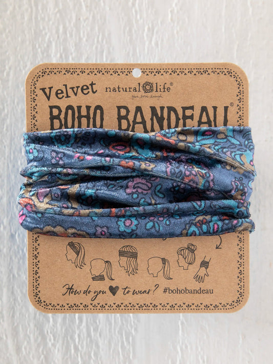 Velvet Boho Bandeau® Headband - Retro Paisley Navy
