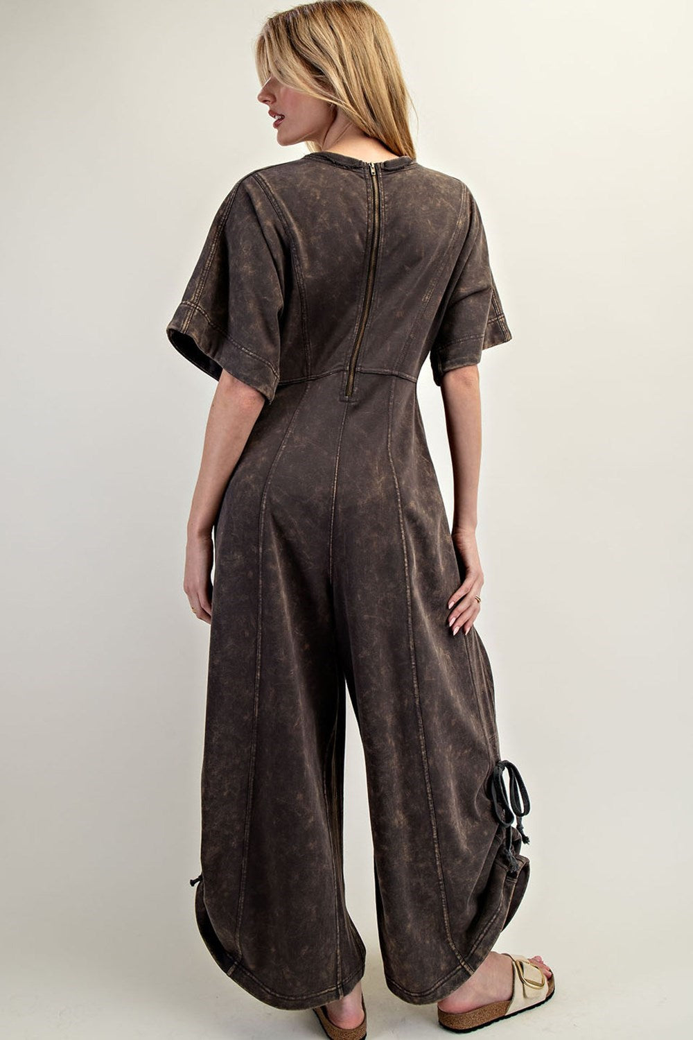 Nirvana Short Sleeve V-Neck Jumpsuit-Ash Black