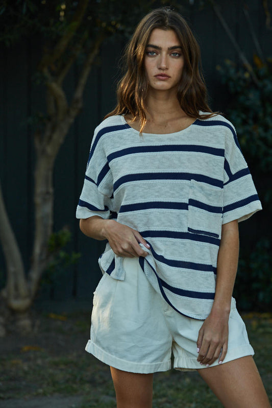 Kai Sweater Tee-Navy/Cream