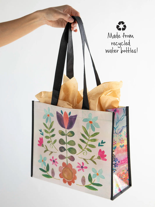 Happy Bag-Large-Cream Folk Flower