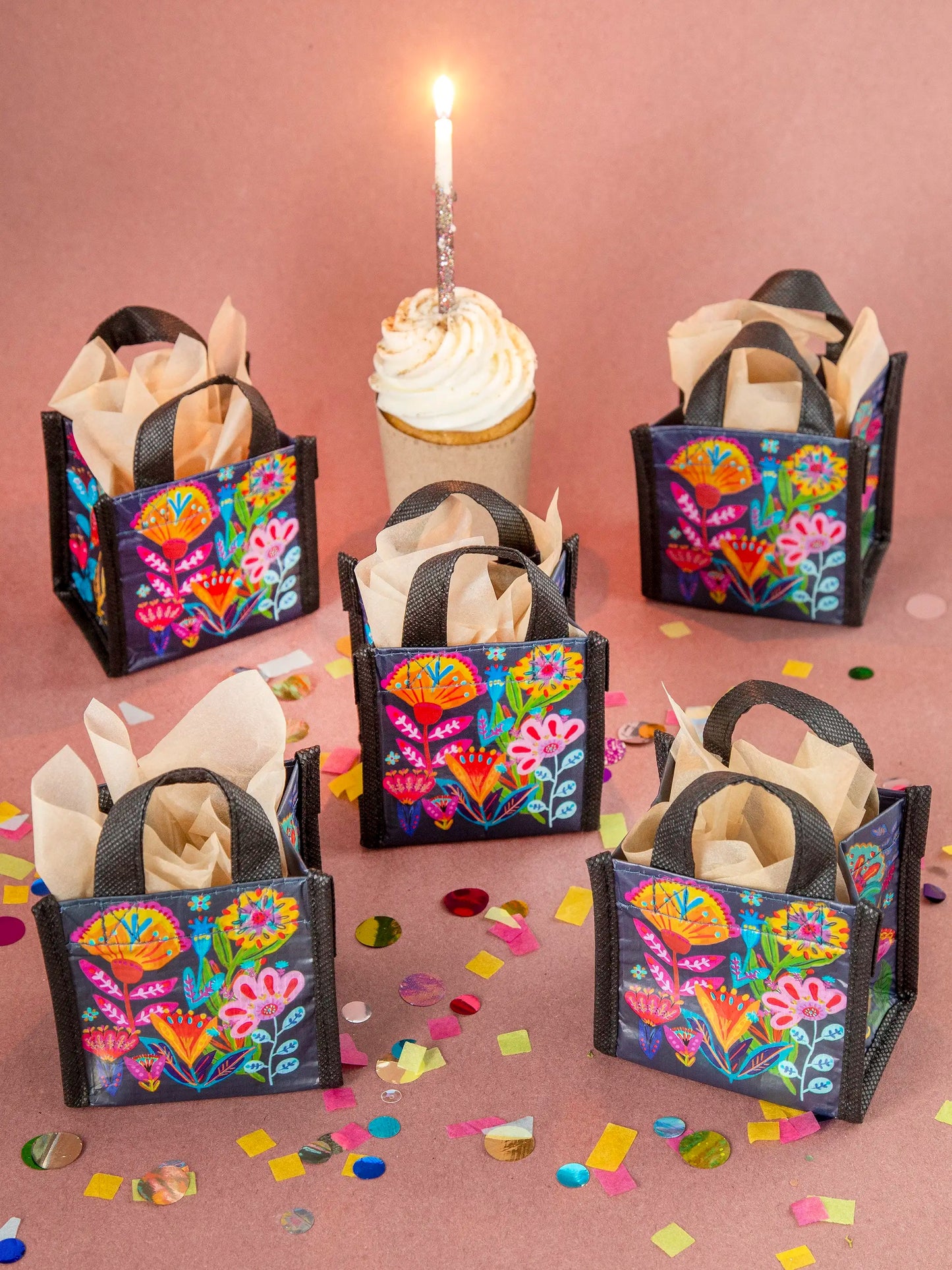 Mini Happy Bag- Navy Folk Flower