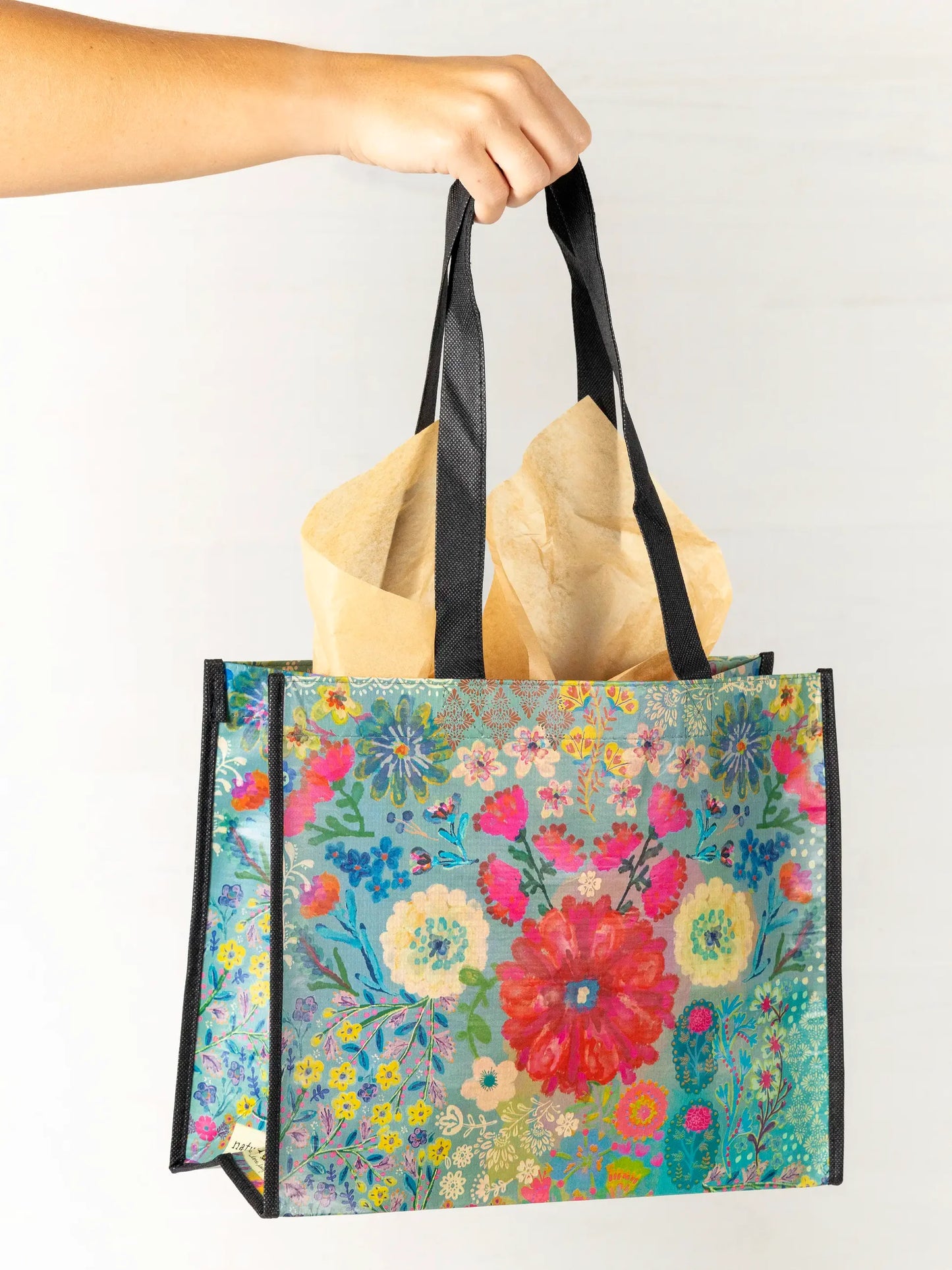 Large Happy Bag Blue Garden Patchwork