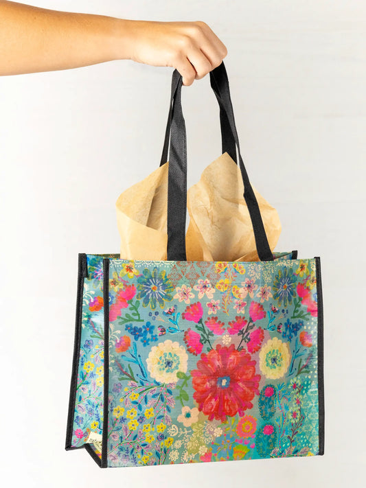 Large Happy Bag Blue Garden Patchwork