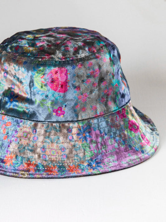 Printed Velvet Bucket Hat Vin Rose
