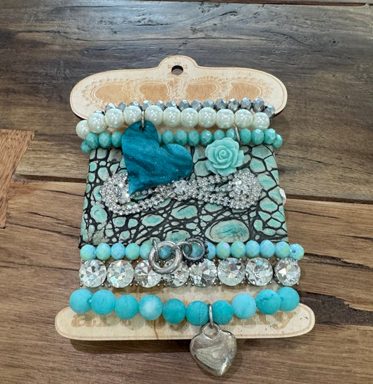 Sandra Ling Aqua Bling with Heart Bracelet Stack