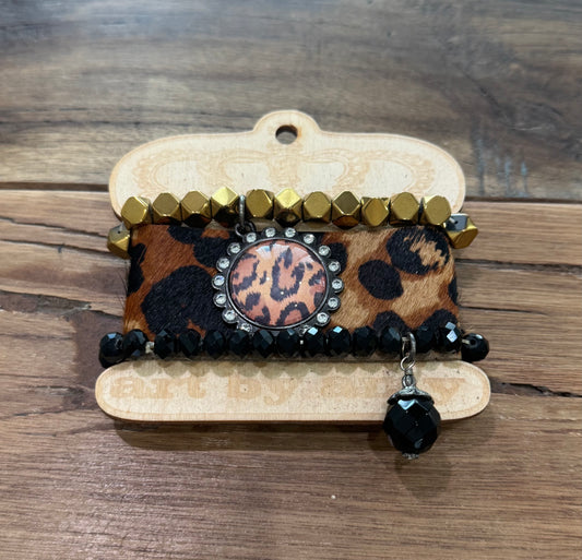 Sandra Ling Cheetah Black Gold Bracelet Stack
