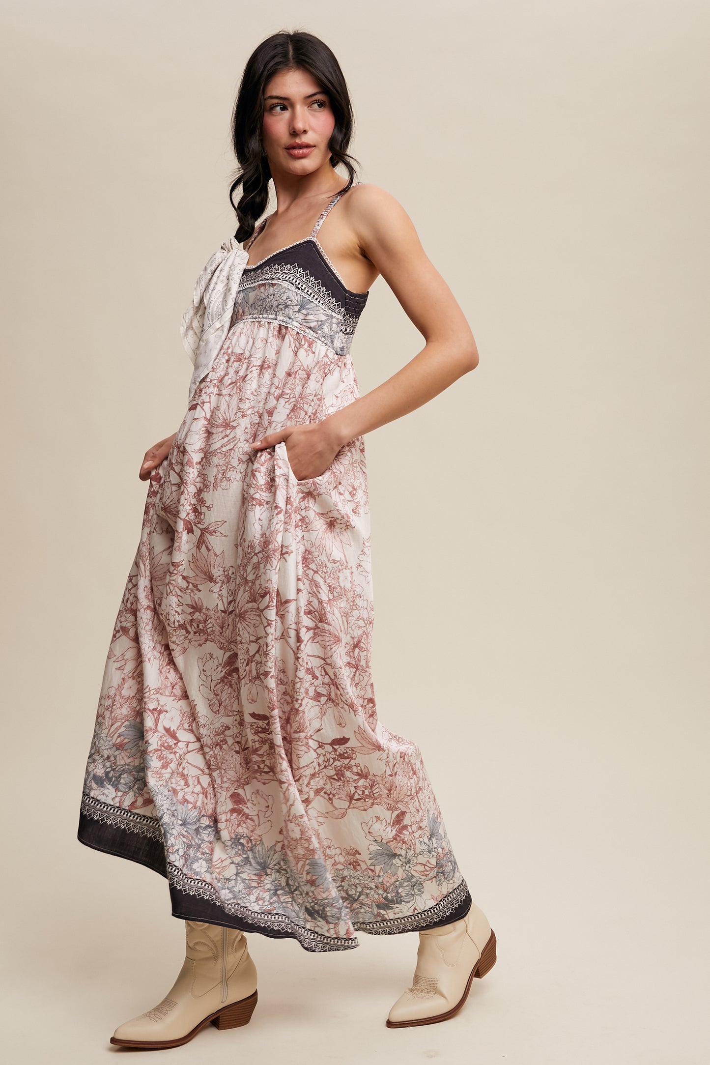 Ethereal Floral Maxi Dress-Charcoal