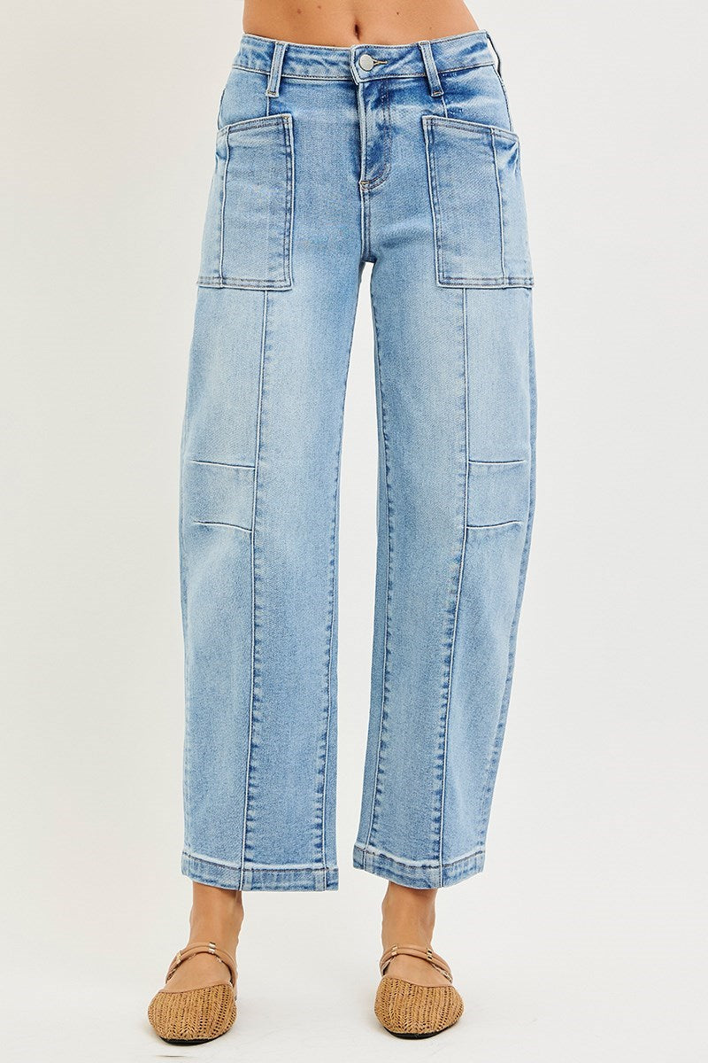 Venn SLOUCHY ANKLE BOYFRIEND JEANS WITH PATCH POCKETS-Light