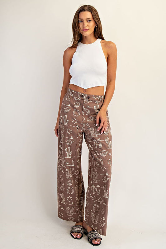 Stone Wash Western Patch Pocket Pants-Coco