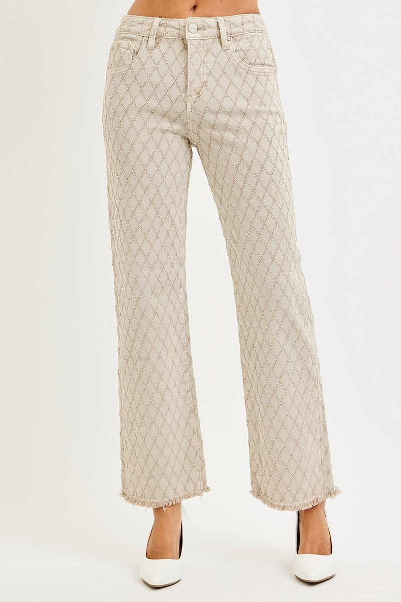 Clovis HIGH RISE ANKLE STRAIGHT TEXTURED JEANS-Almond