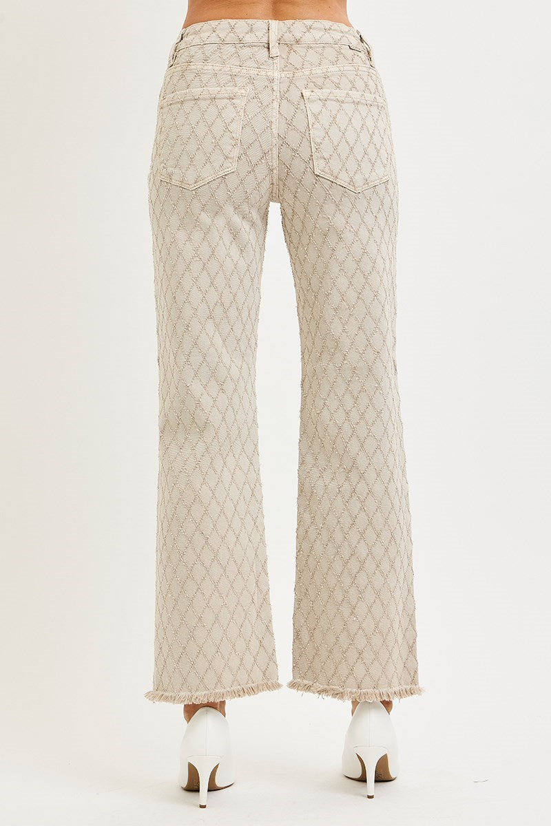 Clovis HIGH RISE ANKLE STRAIGHT TEXTURED JEANS-Almond