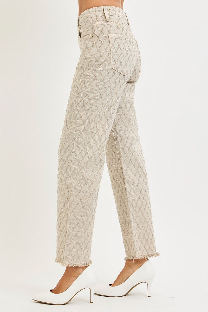 Clovis HIGH RISE ANKLE STRAIGHT TEXTURED JEANS-Almond
