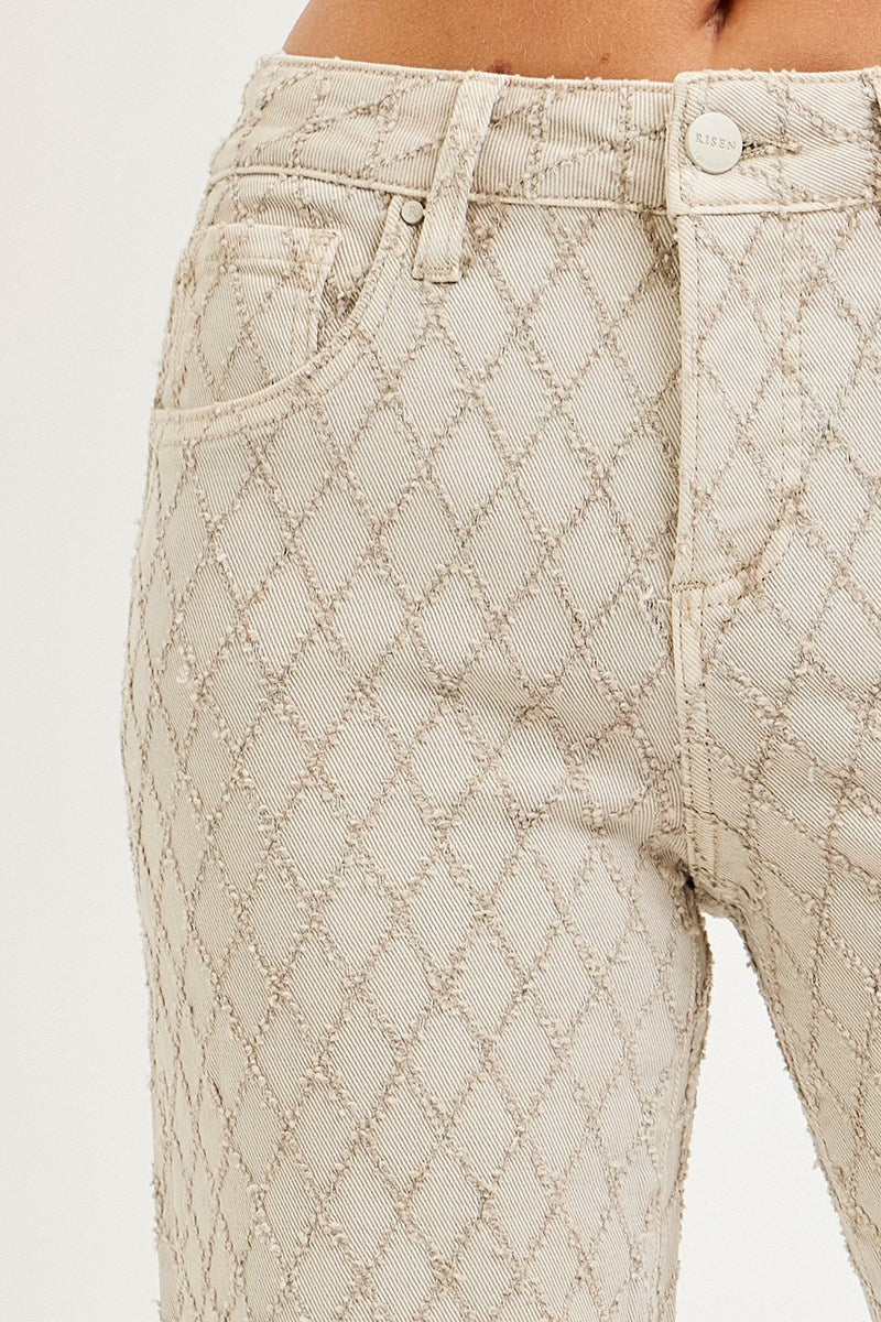 Clovis HIGH RISE ANKLE STRAIGHT TEXTURED JEANS-Almond
