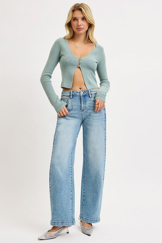 Juno MID RISE FIT WIDE & BARREL  SNAP CLOSED HEM JEAN