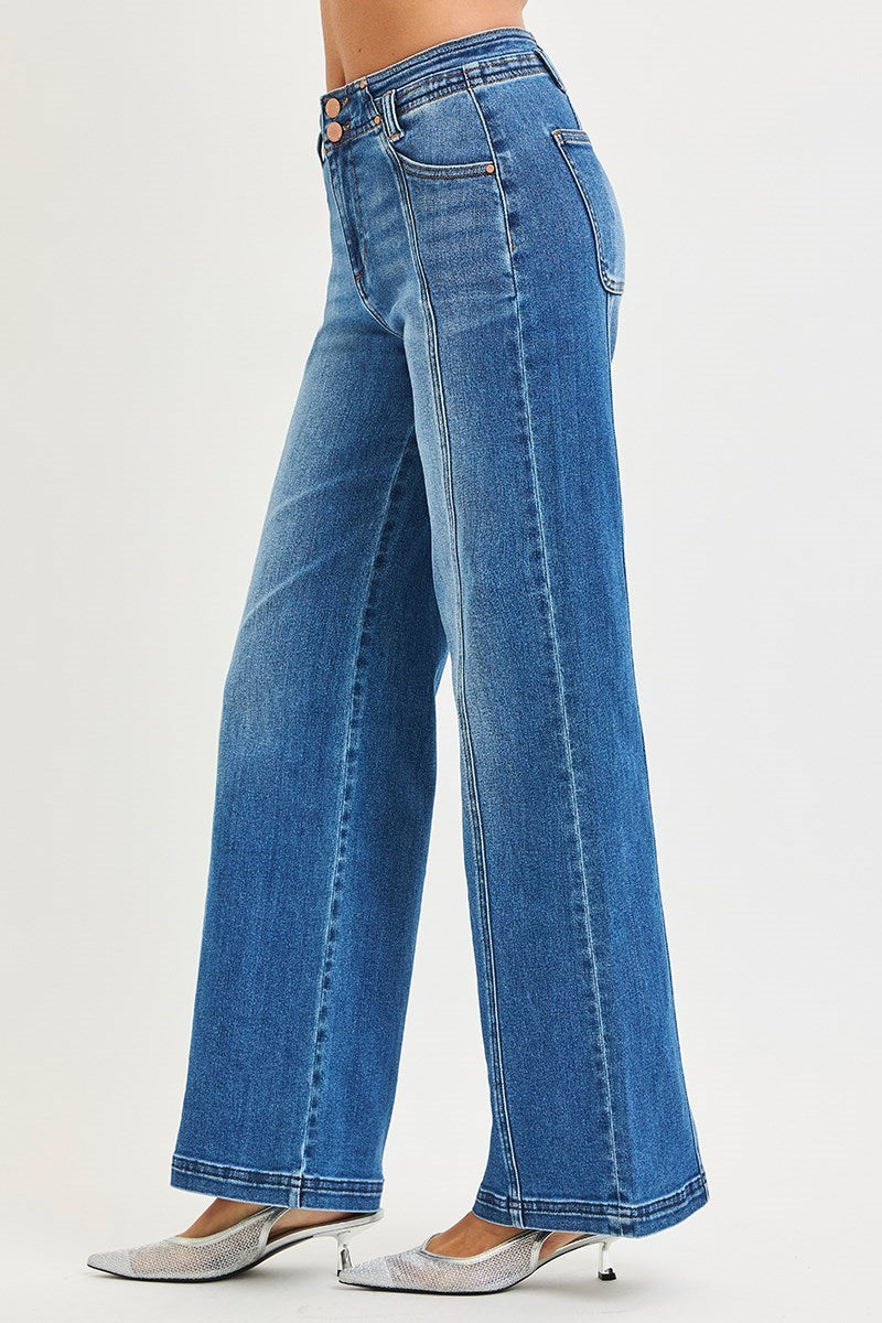 Hannah HIGH RISE WIDE JEANS WITH CURVED SEAM DETAIL