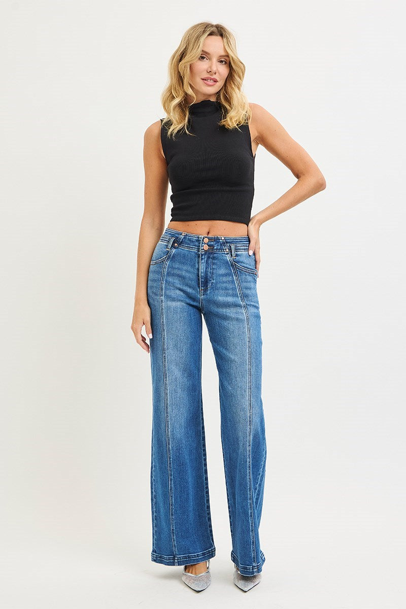 Hannah HIGH RISE WIDE JEANS WITH CURVED SEAM DETAIL