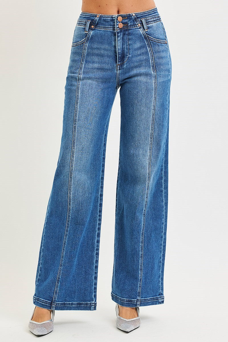 Hannah HIGH RISE WIDE JEANS WITH CURVED SEAM DETAIL